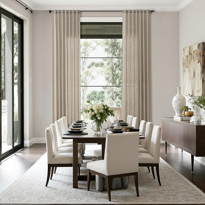 Cobblestone Linen Curtains 132 Inch Length for Living Room Light Filtering Semi Sheer Curtain Back Tab Modern Farmhouse Decor Elegant Drapes Floor to Ceiling High Window for Bedroom 52x132, 2 Panels