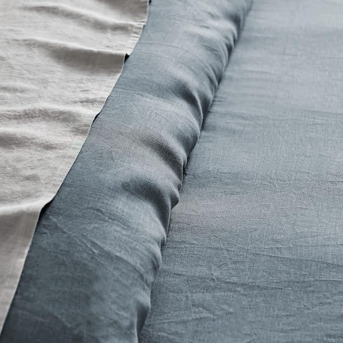 Levtex Home - 100% French Flax Linen - King Duvet Cover - French Flax Washed Linen - Denim Blue - Duvet Cover Size (106x94in.)