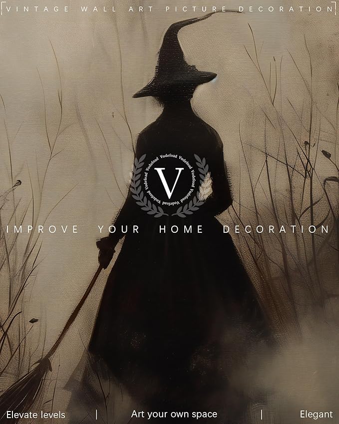 Vintage Witch Canvas Wall Art Prints Moody Witch in The Forest Pictures for Halloween Wall Decor Spooky Witchy Canvas Oil Painting Dark Academia Gothic Wall Decor for Gallery Living Room Bedroom (UNFRAMED 8x10in)