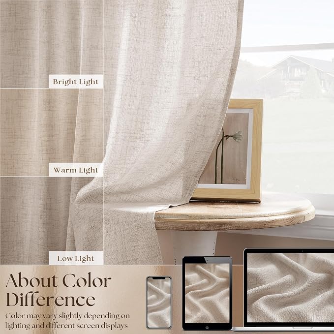 2 Panels 24 Inch RV Curtains for Camper Windows, Linen Light Coffee Beige Tan Privacy Short Curtains Semi Sheer Light Filtering Rod Pocket Small Window Drapes for Basement Bathroom W34xL24