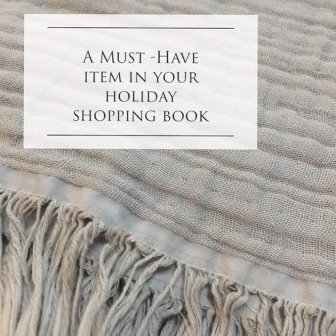 KyraHome 100% Organic Cotton Throw Blanket, 90x104 King Size Muslin Blankets for Adults, Couch, Plant Dyed, Breathable Lightweight Gauze Bed Throw Blanket All Season, Light Grey,