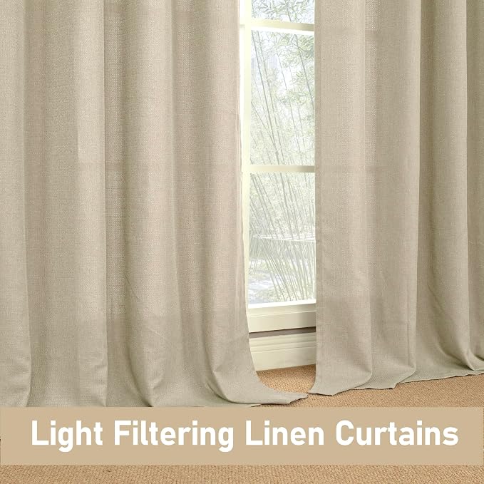 LAMIT Camel Linen Curtains for Bedroom, 54 inches Grommet Thermal Insulated Thick Burlap Farmhouse Panels Noise Reducing Window Treatment Boho Drapes for Living Room, Set of 2 Panels, W52 x L54