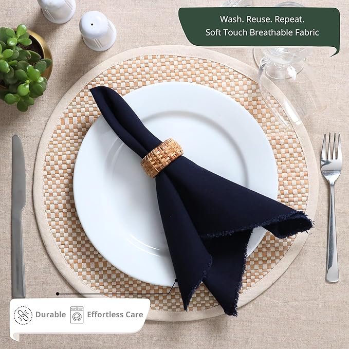 Ramanta Home Cloth Napkins Set of 4 Navy Blue 18x18 Inch - Spring Soft & Durable Frayed Dinner Napkin for Easter Wedding, Birthday | Heavy Weight Fabric Table Linen for Everyday Use Family Dinners