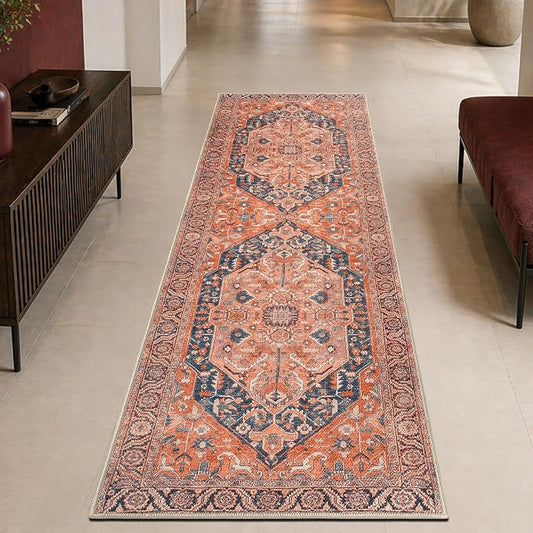 Keen Home Design 30"x120" Rug - Machine Washable Runner Rug with Non-Slip Backing, Ideal for Hallway, Entryway, Kitchen, Laundry Room - Vintage, Easy Clean, Durable, Low Pile - (2'6" x 10')