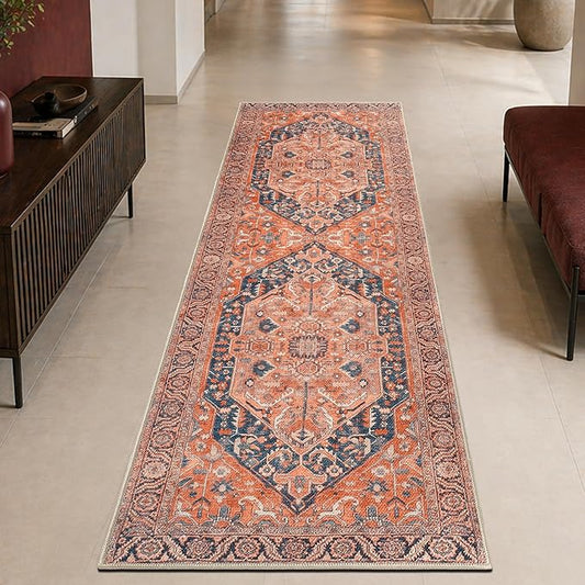 Keen Home Design 30"x84" Rug - Machine Washable Runner Rug with Non-Slip Backing, Ideal for Hallway, Entryway, Kitchen, Laundry Room - Vintage, Easy Clean, Durable, Low Pile Rug - (2'6" x 7')