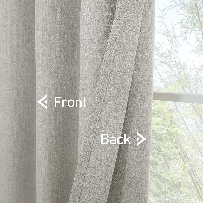 LAMIT Light Grey Linen Curtains 48 inch Length for Small Windows, Grommet Light Filtering Linen Textured Drapes for Bedroom/Kitchen/Bathroom, 2 Panels Set, W42 x L48