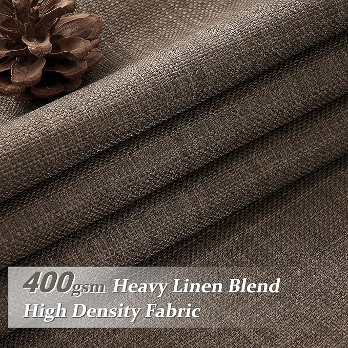 Dark Brown Pleated Double Layer Thick Linen Curtains 96 Inches Long for Bedroom, Memory Trained Pinch Pleat Blackout Thermal Noise Blocking Rustic Windows Curtain & Drapes 2 Panels Set 8 FT Length