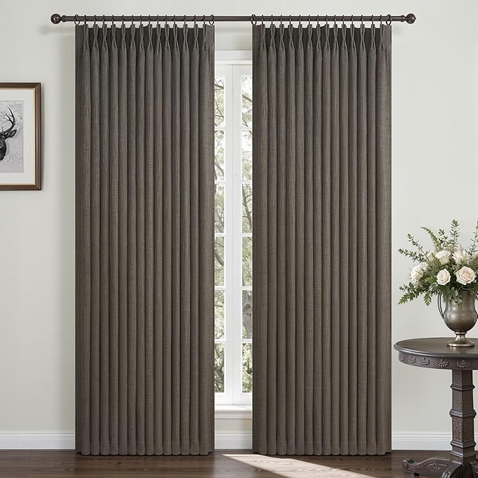 PleatedDrapes Blackout Chocolate Tart Curtains 78 Inches Long 2 Panel Set for Nursery, Memory Trained Pinch Pleat Flax Linen Modern Window Drapes Thermal Kids Room Darkening Double Layer Thick Curtain