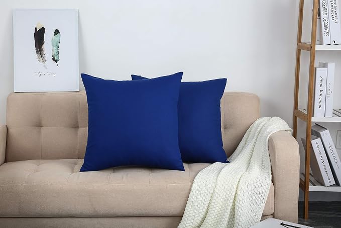 TangDepot Handmade Decorative Solid 100% Cotton Canvas Throw Pillow Covers/Cushion Covers, 45 Colors Available - (20" x20" , Royal Blue, 2 Count (Pack of 1)) | 100% cotton, same-color zip, machine wash & air dry. For living room, bedroom, office, car. ...