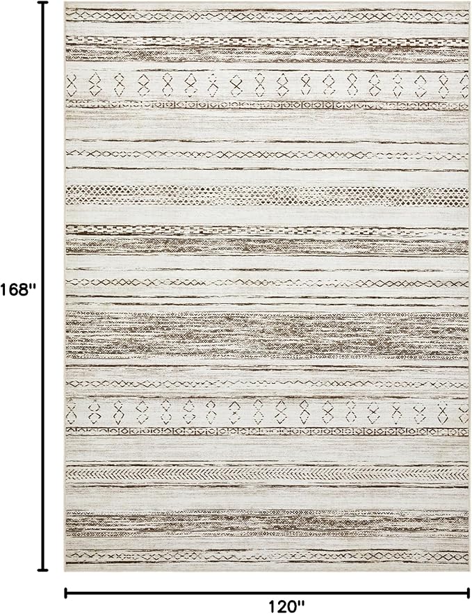 Tortania Area Rug Living Room Rugs - 10x14 Washable Large Soft Neutral Boho Moroccan Bohemian Farmhouse Rug Indoor Floor Carpet for Bedroom Under Dining Table Home Office Decor - Cream Brown