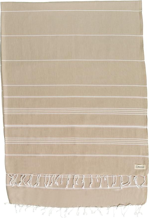 Bersuse Towels Anatolia XL Beach Blanket Throw Blanket Turkish Towel 100% Cotton Extra-Large Quick-Dry Lightweight Premium Peshtemal Towel - 61x82 Inches, Beige