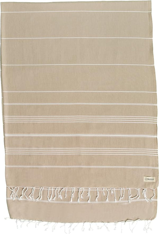 Bersuse Towels Anatolia XL Beach Blanket Throw Blanket Turkish Towel 100% Cotton Extra-Large Quick-Dry Lightweight Premium Peshtemal Towel - 61x82 Inches, Beige