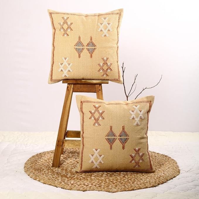 Trade Star 100% Cotton Cushion Covers Handwoven Pillowcases Handloomed Rug Decorative Cushion Cases 18x18 Inches Set of 2 Throw Pillow Covers Designer Pillow Shams
