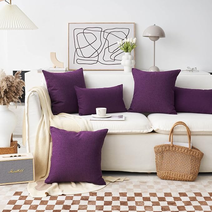 Home Brilliant Purple Pillow Covers 18x18 Decorative Pillows for Living Room 2 Pack Burlap Linen Cushion Cover for Couch Bench Office, 18" x 18", 45cm, Purple