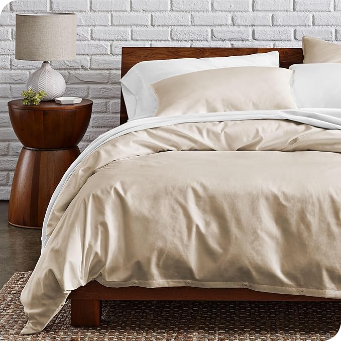 Bare Home 100% Organic Cotton King Duvet Cover Set - Crisp Percale Weave - Lightweight & Breathable - Cooling Duvet Cover Set (King, French Beige)