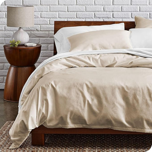 Bare Home 100% Organic Cotton King Duvet Cover Set - Crisp Percale Weave - Lightweight & Breathable - Cooling Duvet Cover Set (King, French Beige)