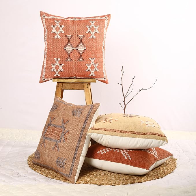 Trade Star Sabra Kilim Pillow Shams 100% Cotton Throw Cushion Cover Set of 4 Pillow Covers Handloomed Pillow case Premium Cushion Case Handwoven Farmhouse Pillowcase 18x18 Inches (Sabra 4)