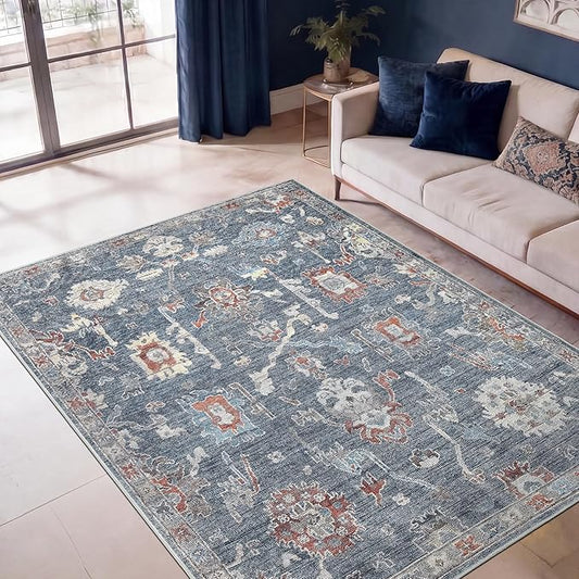 Keen Home Design 48"x72" Rug - Machine Washable Area Rug with Non-Slip Backing, Ideal for Living Room, Dining Room, Bedroom - Vintage, Easy Clean, Durable, Low Pile Rug - (4' x 6')