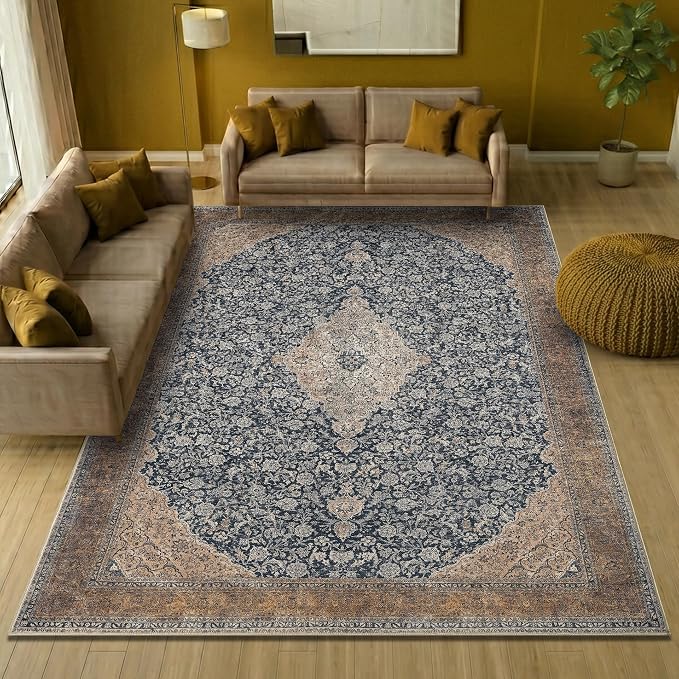 Keen Home Design 10x14 Rug - Machine Washable Area Rug with Non-Slip Backing, Ideal for Living Room, Dining Room, Bedroom - Vintage, Easy Clean, Durable, Low Pile Rug - (9'7" x 14')