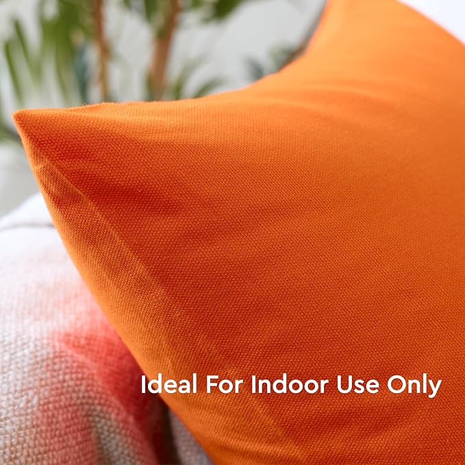 Encasa XO Throw Pillow Covers 16x16 in Set of 2 Orange | No Inserts | Cotton Pillow Covers for Living Room, Bed, Sofa, Couch | Decorative Cushion Covers with Improved Zipper