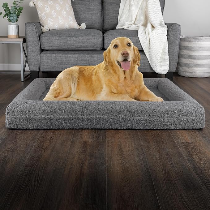 Orthopedic Dog Bed - 45x36 Inch Large Dog Bed with Supportive Bolster, Nonslip Bottom, and Removable Washable Cover - Memory Foam Pet Beds for Large Dogs - Pet Products by PETMAKER (Gray)