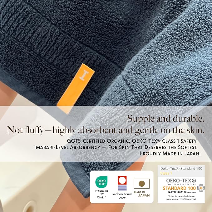 Highly Absorbent & Quick-Dry Organic Cotton Washcloths, Soft & Lightweight Face Towels, Made in Japan, Oeko-Tex Class 1 Certified, 13.8 x 13.8 inch, Navy, Pack of 4 – Proof of Purity