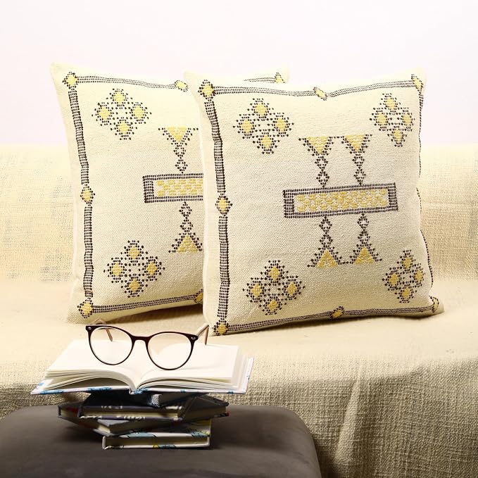 Trade Star 100% Cotton Sabra Pillow Covers Handloomed Rug Decorative Cushion case 18x18 Inches Handwoven Pillowcase Set of 2 Throw Cushion Covers Designer Pillow Shams