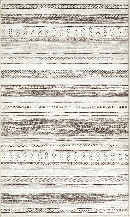 Tortania Area Rug Living Room Rugs - 2x3 Washable Soft Neutral Boho Moroccan Farmhouse Mat Indoor Floor Carpet for Bedroom Under Dining Table Home Office Decor - Cream Brown