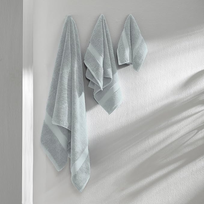TOWELTIQUE- Organic Cotton Plush Bath Towels Pack of 6 GOTS & Oeko- TEX Certified | Premium Soft, Absorbent & Quick-Drying Towels for Bathroom, Gym, Spa & Hotel Use – Light Gray
