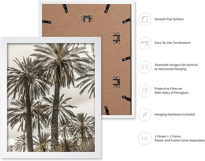 Monem Art Vintage Palm Tree Photography Print - Minimalist Tropical Landscape Poster - Wall Decor for Living Room, Bedroom or Office - 12x16 White Framed Wall Art by Mareike Bohmer