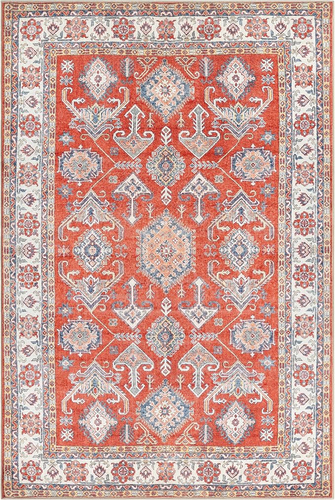 Keen Home Design 8x10 Rug - Machine Washable Area Rug with Non-Slip Backing, Ideal for Living Room, Dining Room, Bedroom - Vintage, Easy Clean, Durable, Low Pile Rug - (8' x 10')