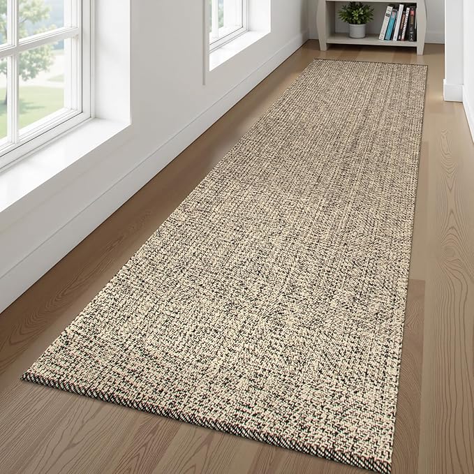 LEEVAN Hallway Runner Rug 12 ft, Cotton Woven Washable Runners Rug, Natural Braided Low Pile Kitchen Runner Rugs, Modern Bathroom Rugs Long Front Door Floor Carpet for Classroom