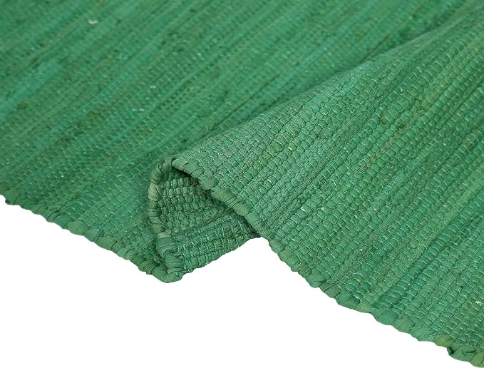 Cotton Rag Rug 24x36'' | 2x3' Multicolor Area Rug - Hand Woven, Washable & Reversible with Tassels - Perfect for Living Room, Kitchen, Entryway, or Bedroom (Solid-Green)