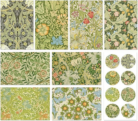 Whaline 40 Packs William Morris Greeting Cards with Envelopes Stickers Vintage Greenery Stationery Card Green Leaves Flower Blank Note Cards for Birthday Baby Shower Party Supplies, 4 x 6 Inch