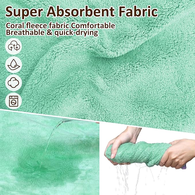 Soft Dog Bathrobe Fast Drying Dog Coat, Super Absorbent Dog Towels for After Bath, Microfiber Pet Robe Adjustable Collar & Belly Warm Keeping Dogs Coat for Pet Dogs & Cats (Green, X-Large)