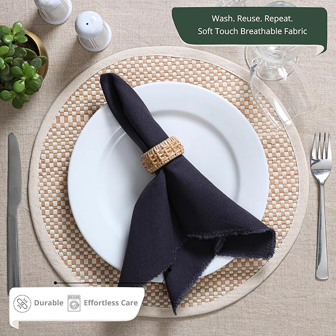 Ramanta Home Cloth Napkins Set of 4 Steel Grey 18x18 Inch - Spring Soft & Durable Frayed Dinner Napkin for Easter Wedding, Birthday | Heavy Weight Fabric Table Linen for Everyday Use Family Dinners