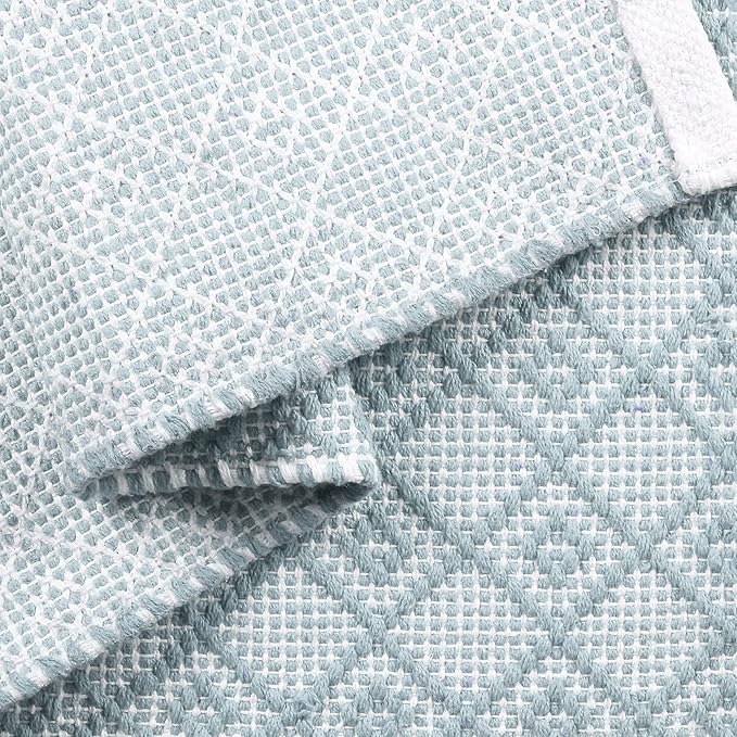 Cotton Diamond Woven Runner Rug 2x6 Feet - Spa Grey, Anti Slip Farmhouse Geomatric Home Patio Décor Runners Ideal for Hallways, Office, Kitchen | Soft Washable Bedroom Space Decorative Floor Boho Mats