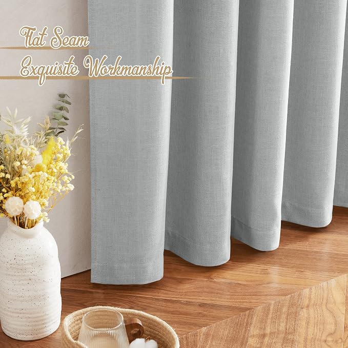 NICETOWN Linen Light Gray Curtains for Living Room, Rod Pocket & Back Tab Top Flax Linen Blend Semi Sheer Eclectic Drapes Privacy with Light Filtering for Kids Room, W52 x L84, 2 Pieces