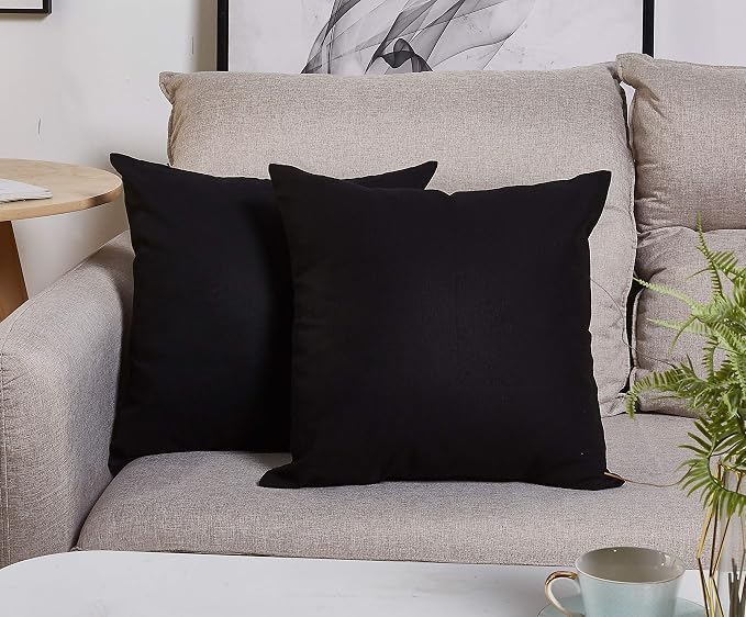 TangDepot Handmade Decorative Solid 100% Cotton Canvas Throw Pillow Covers/Cushion Covers, 45 Colors Available - (16" x16" , Black, 2 Count (Pack of 1)) | 100% cotton, same-color zip, machine wash & air dry. For living room, bedroom, office, car. 42 co...