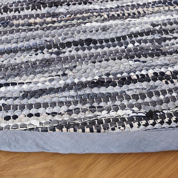 SAFAVIEH Rag Rug Collection Area Rug - 6' Round, Grey, Handmade Boho Stripe Cotton, Ideal for High Traffic Areas in Living Room, Bedroom (RAR128A)