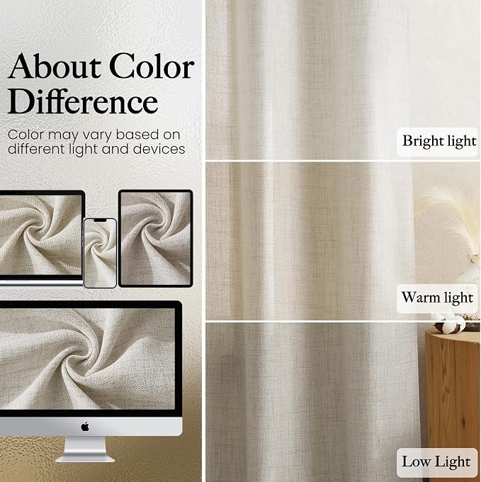 NICETOWN Beige Linen Curtains 30 Inches Long, Farmhouse Semi Sheer Light Filtering Kitchen Panels Grommet Small Short Drapes for Basement/Window/Loft Room, 2 Panels, 34 x 30 Inch