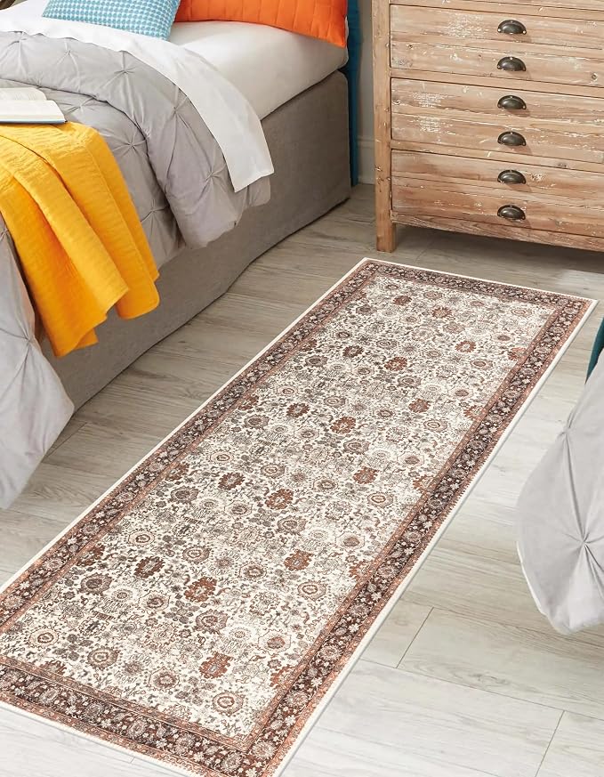 Keen Home Design 30"x120" Rug - Machine Washable Runner Rug with Non-Slip Backing, Ideal for Hallway, Entryway, Kitchen, Laundry Room - Vintage, Easy Clean, Durable, Low Pile - (2'6" x 10')