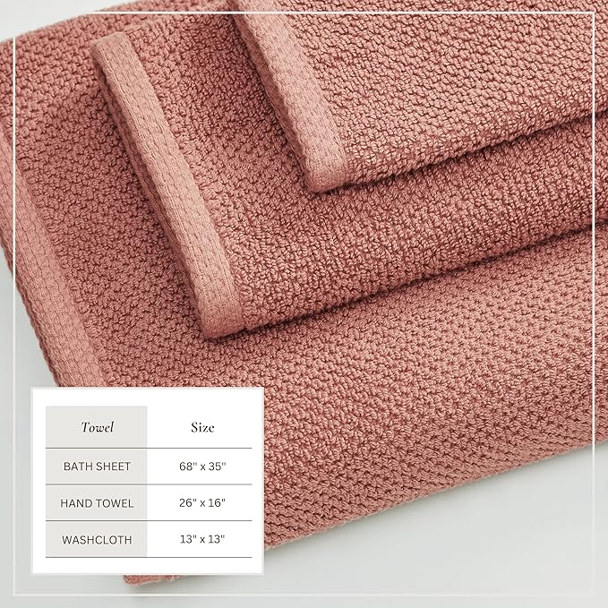 Great Bay Home 100% Cotton 6 Piece Bath Sheet Set - Absorbent, Quick-Drying, Durable Bath Towels for Bathroom Decor - Low-Twist, Two-Ply Fibers (Desert Rose)