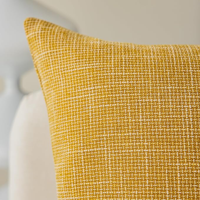 Kevin Textile Decorative Linen Pillowcases for Couch/Sofa/Bed/Car, Honey Yellow Striped Star Both Sides, 26x26-inch (66x66cm), 2 Pieces,Honey Yellow