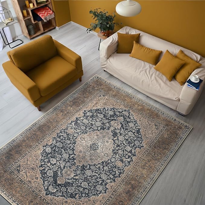 Keen Home Design 48"x72" Rug - Machine Washable Area Rug with Non-Slip Backing, Ideal for Living Room, Dining Room, Bedroom - Vintage, Easy Clean, Durable, Low Pile Rug - (4' x 6')