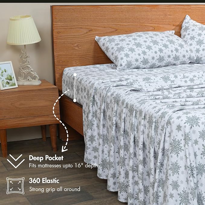 RUVANTI Flannel Sheets Full Size - GOTS Certified 100% Organic Cotton, 4 Piece Warm, Soft & Breathable Set, Deep Pocket Snug Fit, Double Brushed Cozy All Season Bedding, Crystal Noir
