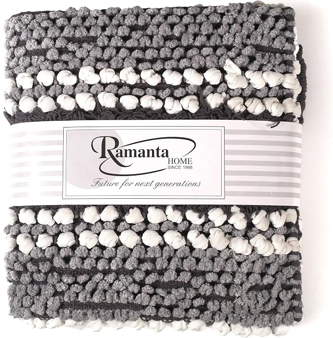 Ramanta Home Chenille Bath Mat Rug Charcoal 20x32 Inches, Soft Cotton Small Shower Floor Rug Ideal for Bathroom, Entrance, Bedroom, Kitchen | Absorbent Throw Carpet Doormat for Decor