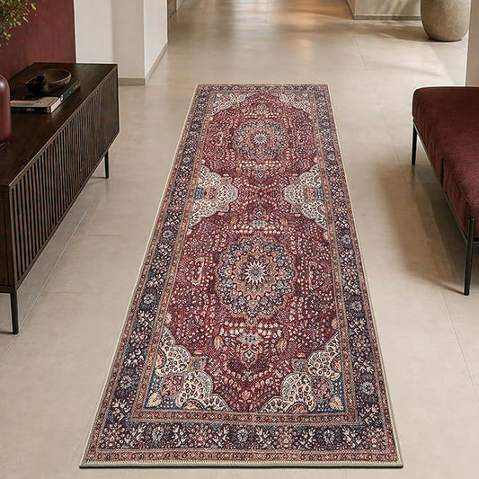 Keen Home Design 30"x120" Rug - Machine Washable Runner Rug with Non-Slip Backing, Ideal for Hallway, Entryway, Kitchen, Laundry Room - Vintage, Easy Clean, Durable, Low Pile - (2'6" x 10')