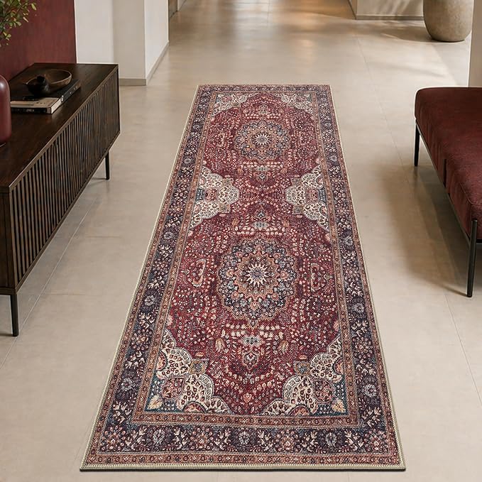 Keen Home Design 30"x84" Rug - Machine Washable Runner Rug with Non-Slip Backing, Ideal for Hallway, Entryway, Kitchen, Laundry Room - Vintage, Easy Clean, Durable, Low Pile Rug - (2'6" x 7')