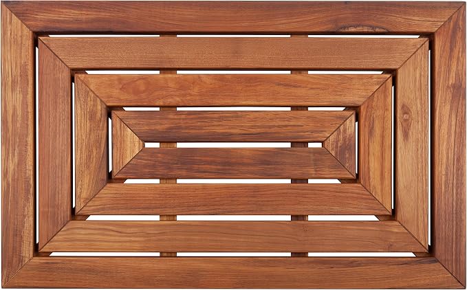 Nordic Style Premium Teak Shower and Bath Mat for Indoor and Outdoor Use - Non-Slip Wooden Platform for Spa, Sauna, Pool, Hot Tub - Flooring Decor and Protector (Oiled Finish, 31.4" x 19.6")